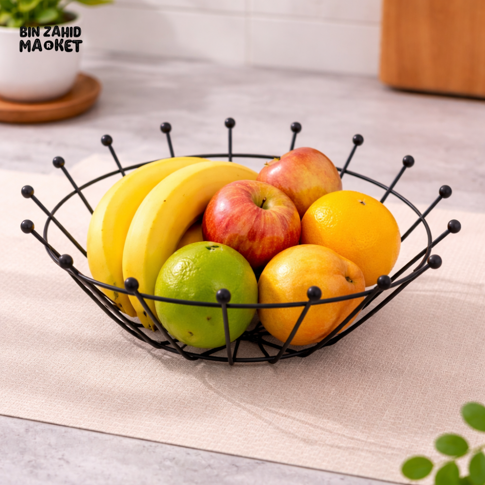 DANNY HOME IRON WIRE FRUIT BASKET MODERN ROUND STORAGE BOWL KITCHEN COUNTERTOP ORGANIZER ZYB038