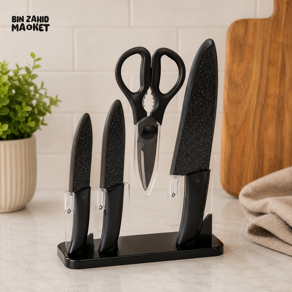 DANNY HOME KITCHEN KNIFE AND SCISSORS SET WITH STORAGE STAND - 4 PIECE SET