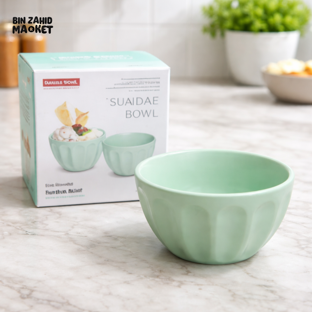 DANNY HOME KW01-8 5 INCH MINT GREEN DESSERT BOWL SET 2PCS CERAMIC ICE CREAM SNACK SERVING BOWLS 24C