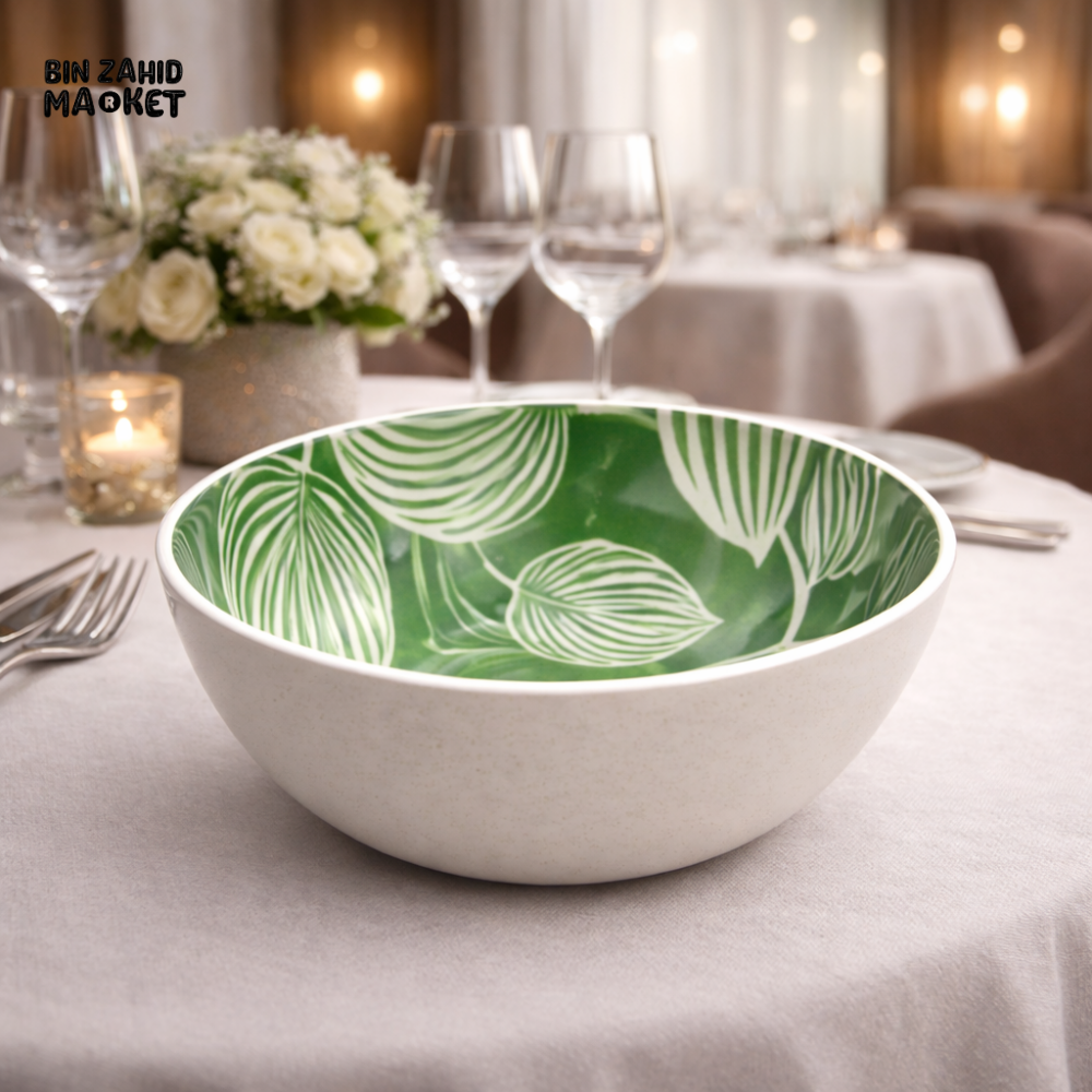 DANNY HOME LARGE GREEN LEAF CERAMIC SALAD BOWL – MODERN STONEWARE SERVING BOWL FOR ELEGANT DINING TABLE - SF03-6 8
