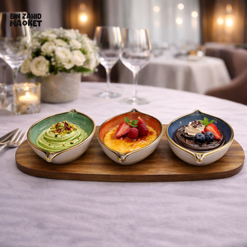 DANNY HOME LUXURY 4 PIECE LEAF CERAMIC DESSERT BOWL SET WITH WOODEN TRAY - CZT21-57