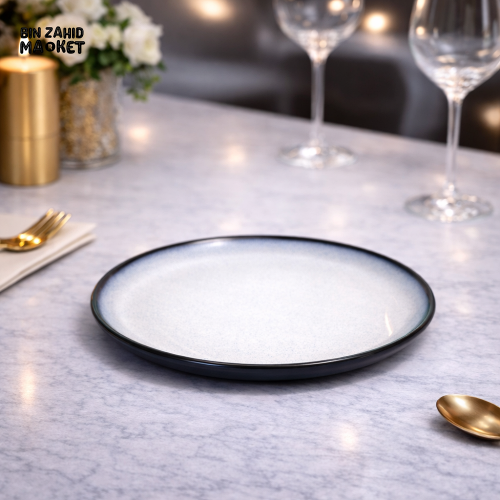 DANNY HOME LUXURY WHITE CERAMIC DINNER PLATE WITH BLACK RIM - T26-01