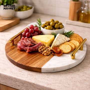 DANNY HOME MARBLE & ACACIA WOOD SERVING BOARD WITH GOLD HANDLES 25CM - Boards