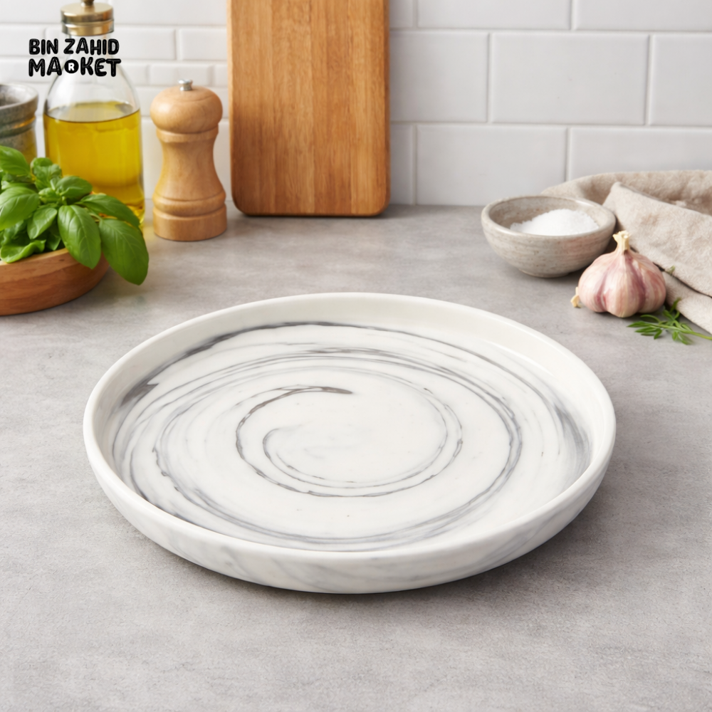 DANNY HOME MARBLE SWIRL CERAMIC DESSERT PLATE 8 INCH PREMIUM ROUND SERVING DISH WHITE GREY DESIGN 20.3CM 825DLP-3012