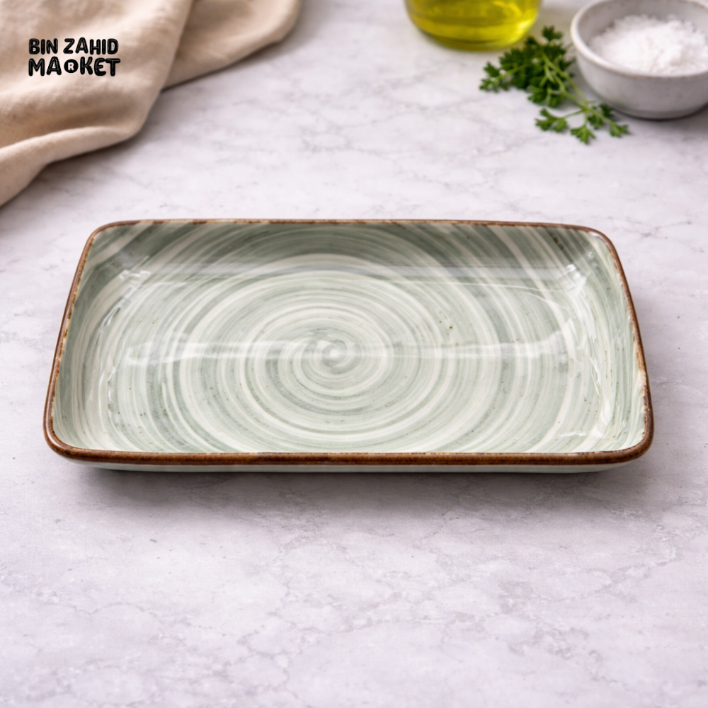 DANNY HOME MARBLE SWIRL CERAMIC RECTANGULAR PLATE 9 INCH PREMIUM SERVING DISH MODERN DESIGN GREEN FINISH 90CFP 2018