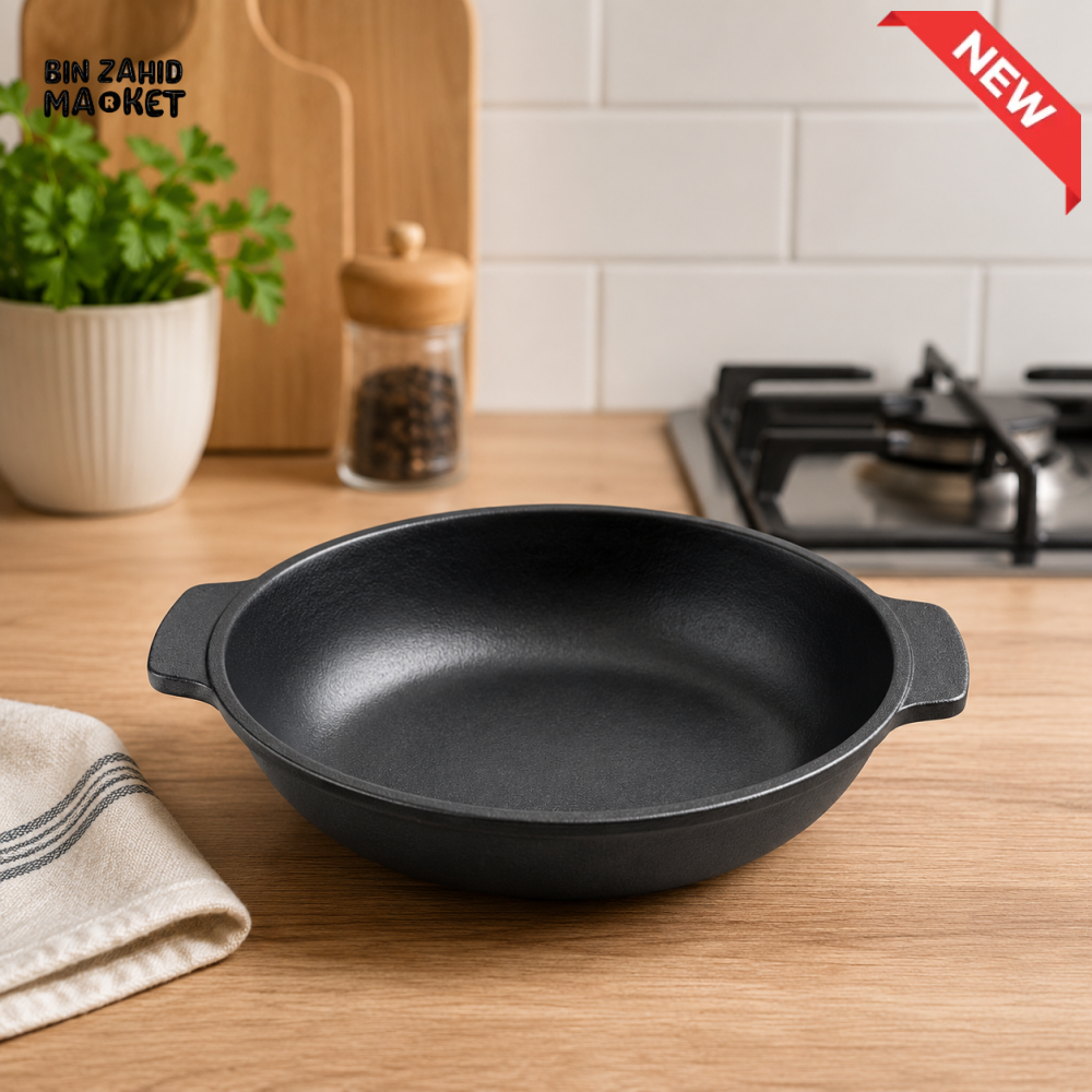 DANNY HOME MATTE BLACK STONEWARE ROUND BAKING & SERVING DISH WITH HANDLES 9.0 INCH – 90TYKP