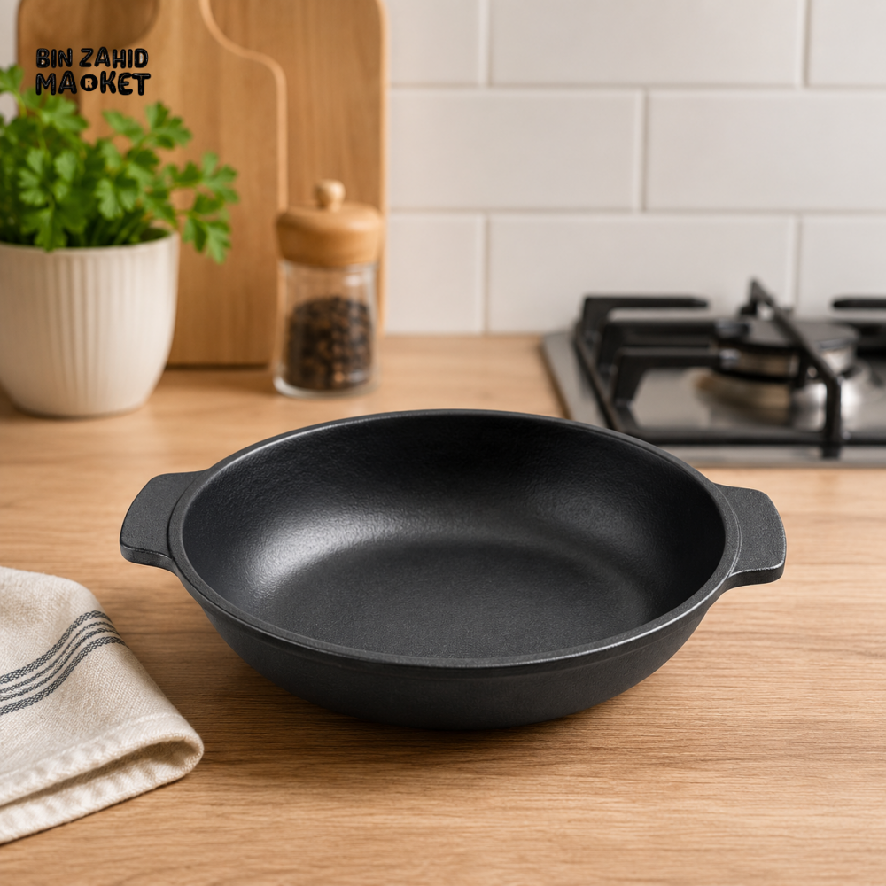 DANNY HOME MATTE BLACK STONEWARE ROUND BAKING & SERVING DISH WITH HANDLES 9.0 INCH – 90TYKP