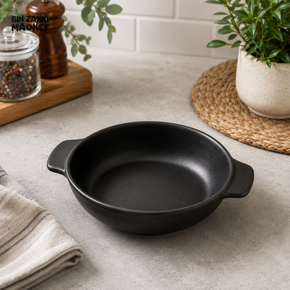 MATTE BLACK STONEWARE SERVING CASSEROLE BOWL WITH HANDLES 6.0 INCH – 60YKP 2022