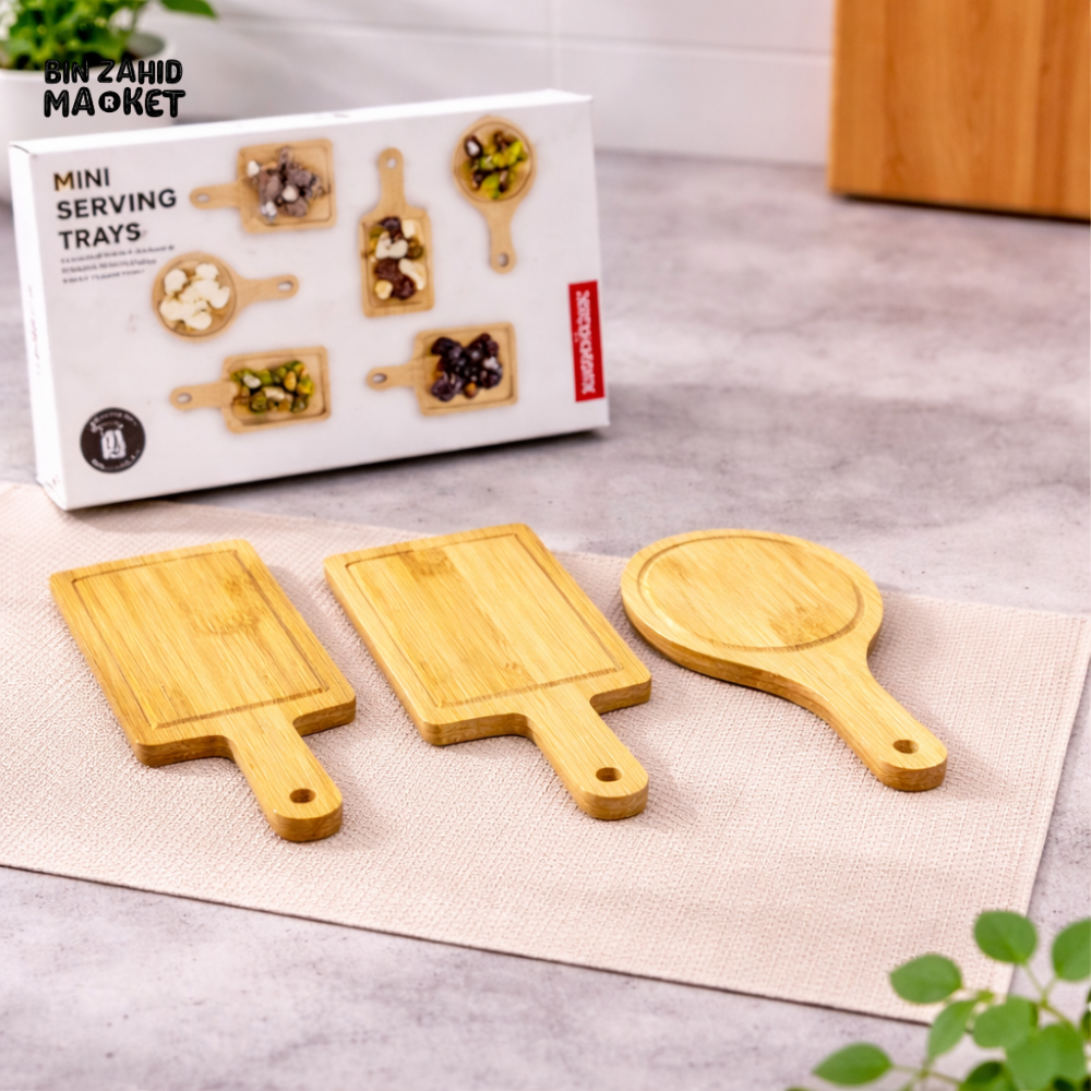DANNY HOME MINI BAMBOO SERVING TRAYS 6PCS SET ASSORTED SHAPES SNACK APPETIZER BOARDS WD-6