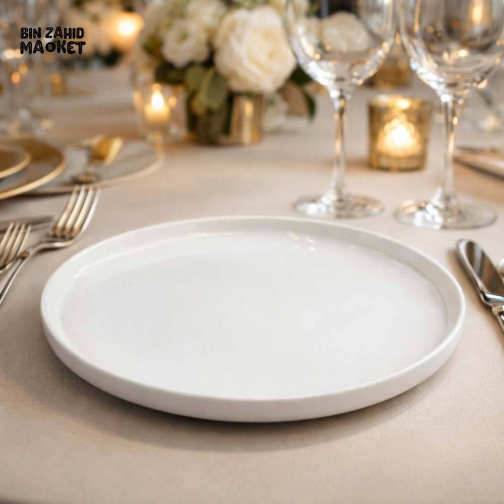 DANNY HOME MINIMAL WHITE CERAMIC DINNER PLATE – 25.4CM MODERN LUXURY DINING TABLEWARE - BW26-12