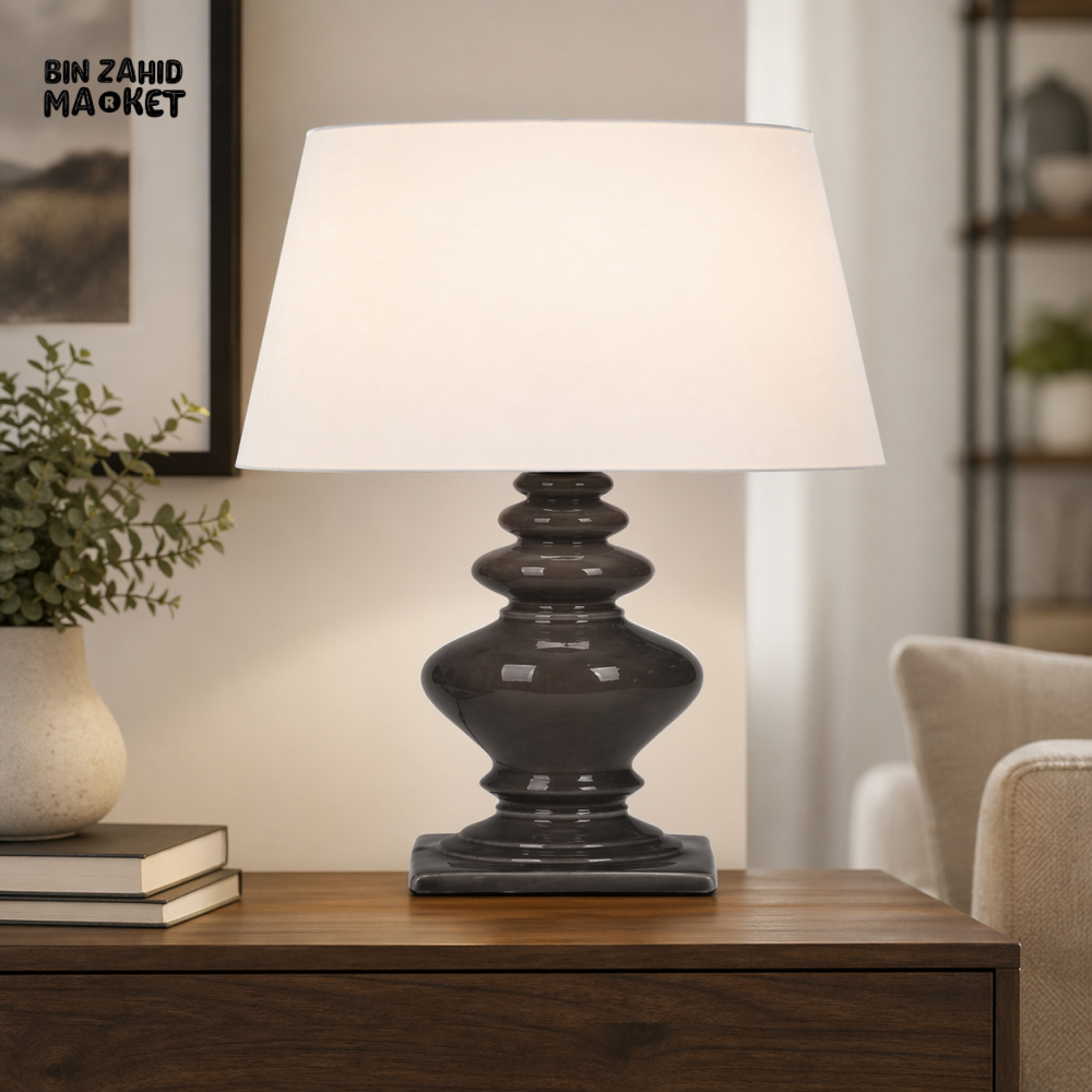 DANNY HOME MODERN CERAMIC TABLE LAMP WHITE & GREY DECORATIVE BEDROOM LIVING ROOM LIGHTING TL-036-3