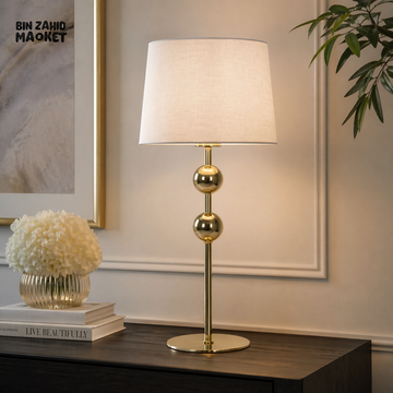 DANNY HOME MODERN GOLD METAL TABLE LAMP WITH FABRIC SHADE – DECORATIVE BEDSIDE / LIVING ROOM LIGHTING – TL-061-01