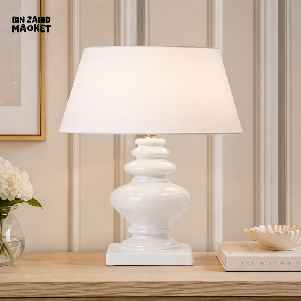 DANNY HOME MODERN WHITE CERAMIC TABLE LAMP WITH FABRIC SHADE – ELEGANT HOME DECOR LIGHTING TL-036-1
