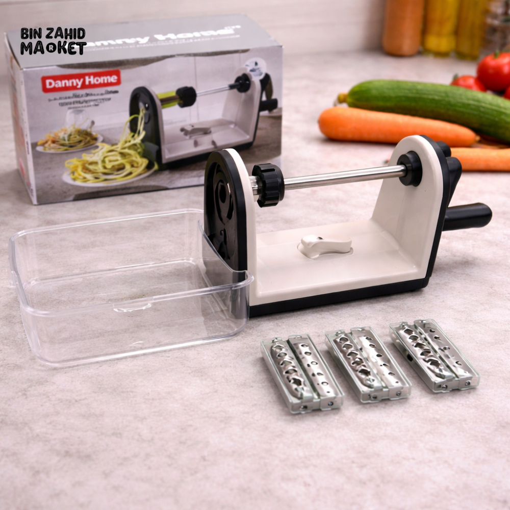 DANNY HOME MULTI-FUNCTION MANUAL VEGETABLE SPIRALIZER WITH INTERCHANGEABLE BLADES – ZOODLE & SLICER MAKER GREY