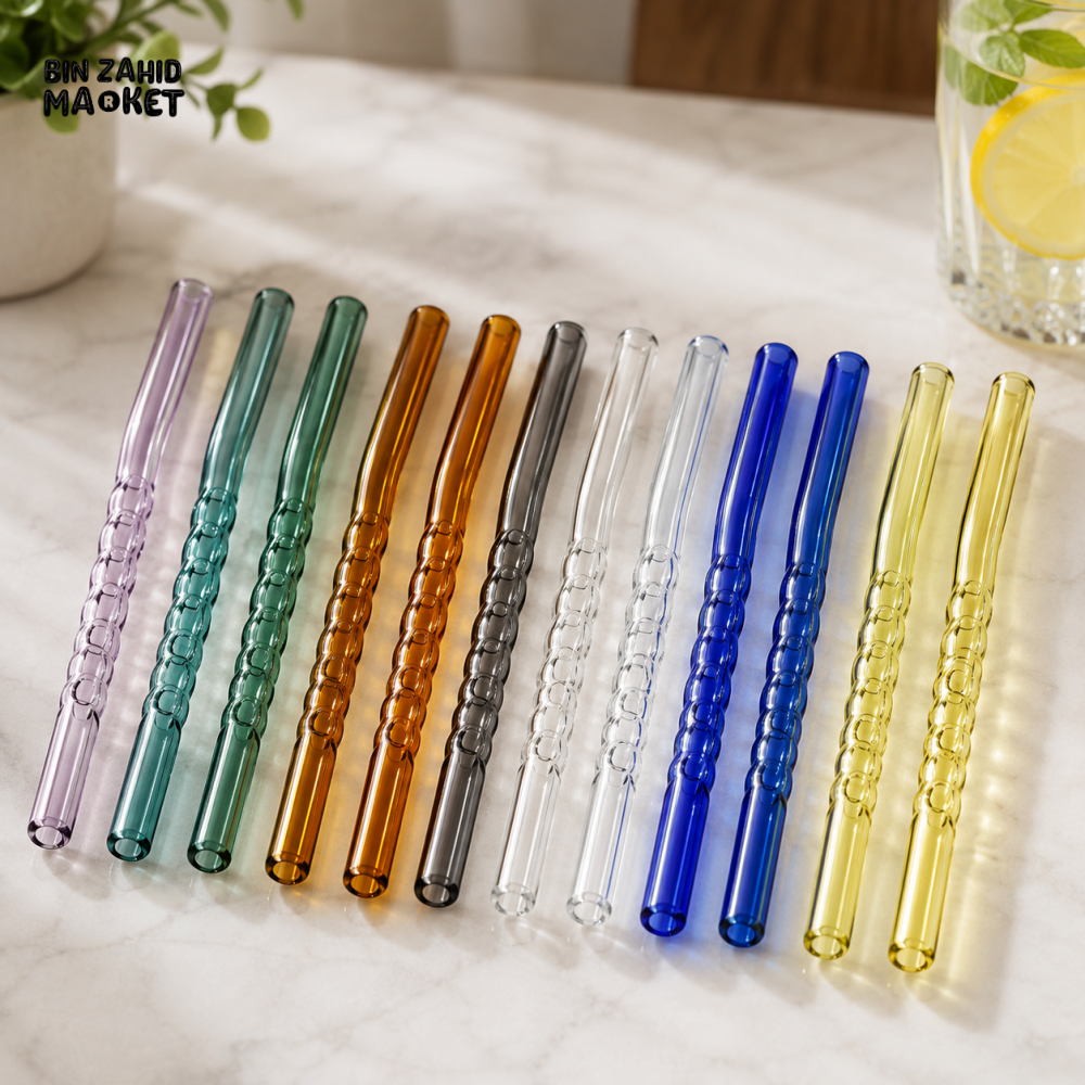 DANNY HOME MULTICOLOR REUSABLE GLASS DRINKING STRAWS SET - 13 PIECE SET