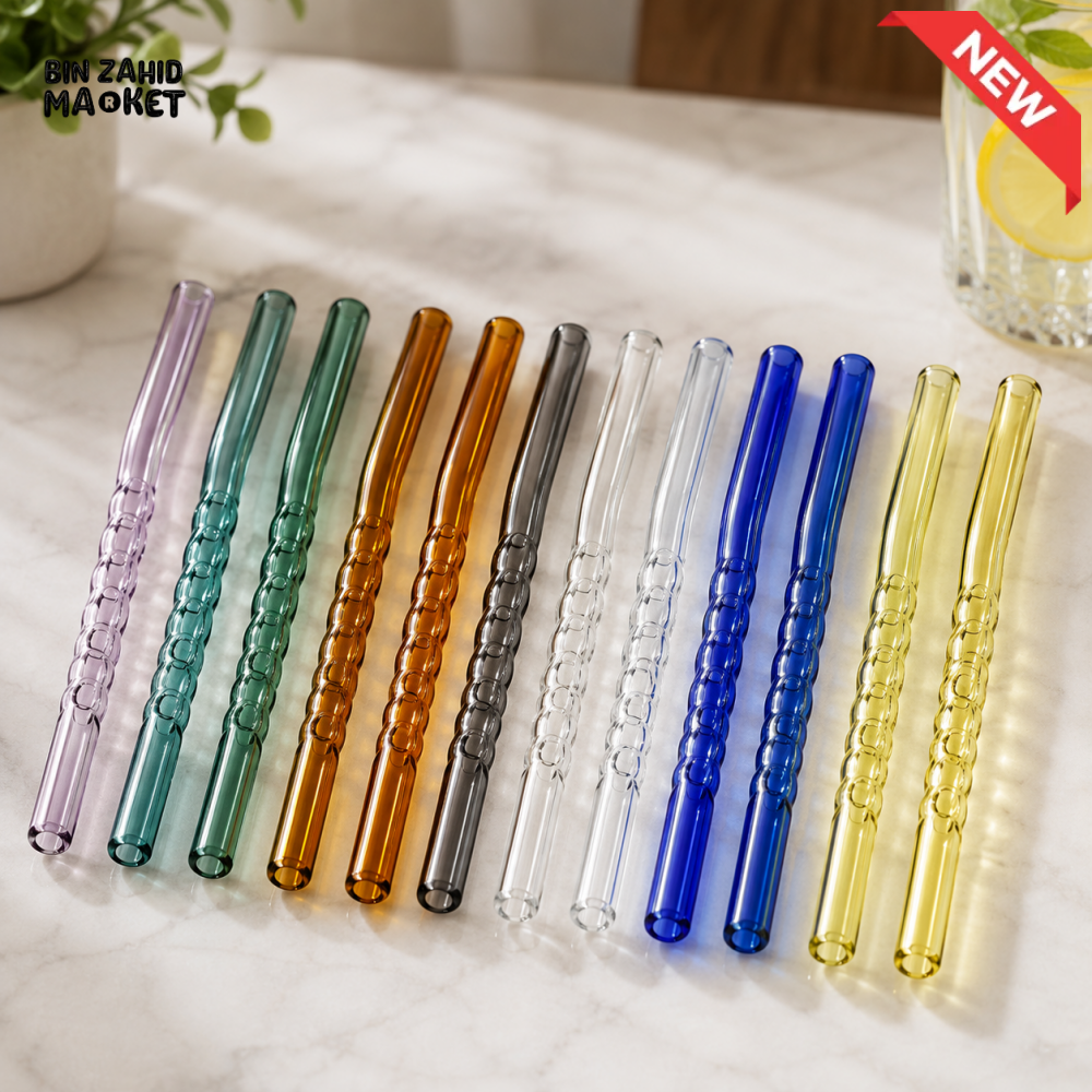 DANNY HOME MULTICOLOR REUSABLE GLASS DRINKING STRAWS SET - 13 PIECE SET