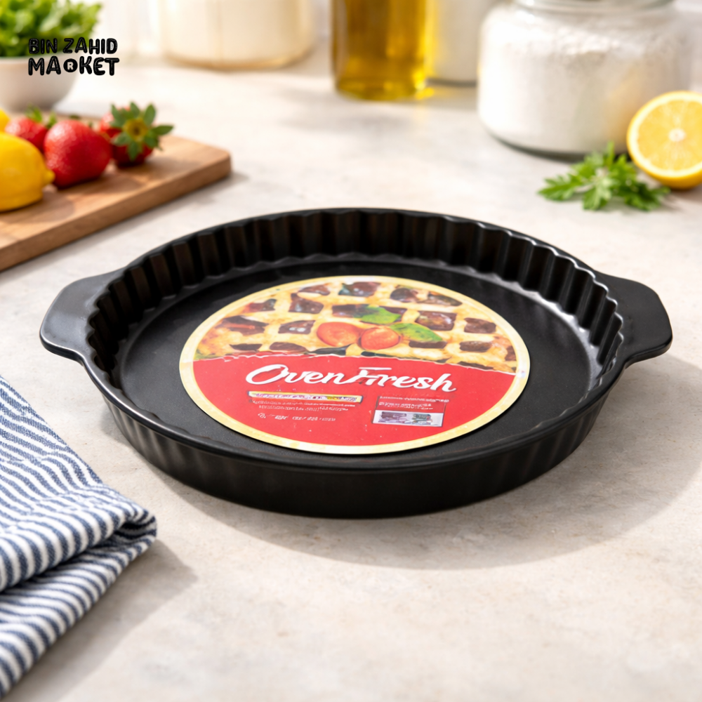 NON-STICK ROUND FLUTED TART PAN WITH HANDLES – 9 INCH CARBON STEEL QUICHE & PIE BAKING TRAY