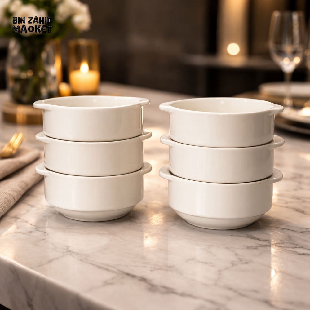 DANNY HOME OFF WHITE CERAMIC SOUP BOWL SET – 6 PIECE PREMIUM STACKABLE DINING COLLECTION - CP2005-02