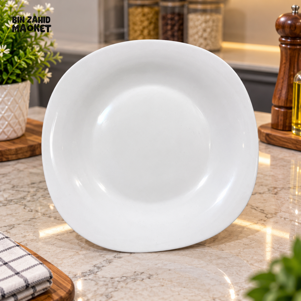 DANNY HOME OPAL GLASS DINNER PLATE 9.5 INCH SQUARE WHITE TABLEWARE