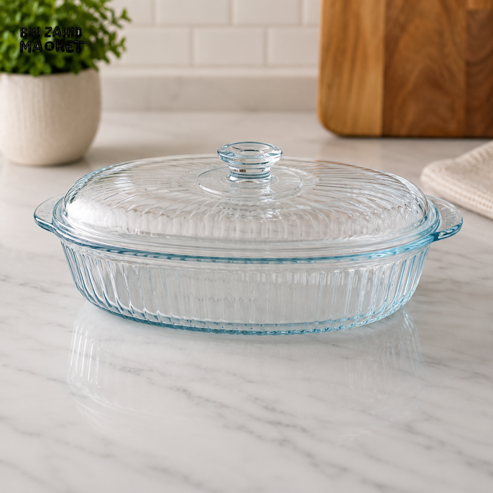 DANNY HOME OVAL GLASS CASSEROLE DISH WITH LID AND SIDE HANDLES - 2800 ML