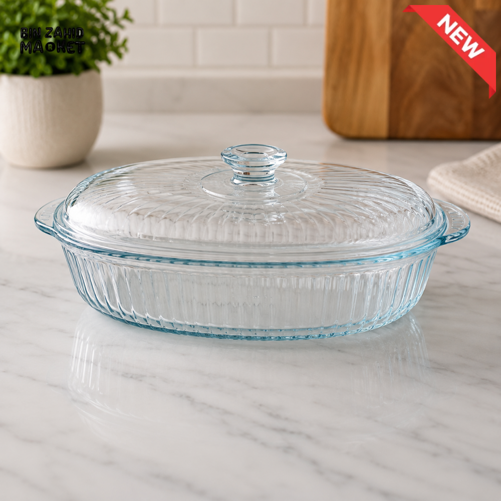 DANNY HOME OVAL GLASS CASSEROLE DISH WITH LID AND SIDE HANDLES - 2800 ML