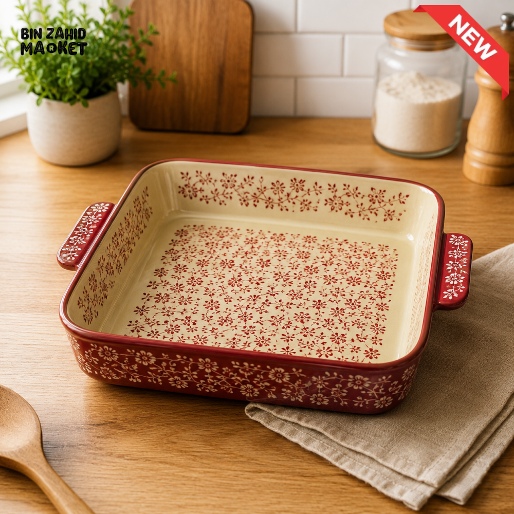 DANNY HOME OVAL PORCELAIN CERAMIC BAKING TRAY WITH HANDLES VINTAGE FLORAL DESIGN SM01-19