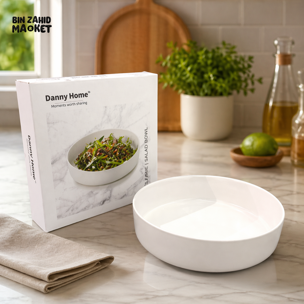 DANNY HOME PORCELAIN SALAD / PASTA SERVING BOWL 10.5 INCH PREMIUM WHITE CERAMIC DISHWASHER & MICROWAVE SAFE CPK-097
