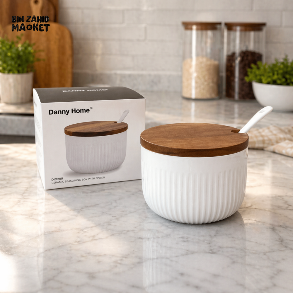 DANNY HOME PORCELAIN SUGAR POT WITH LID AND SPOON CERAMIC SEASONING CONTAINER 4 INCH CPK-033
