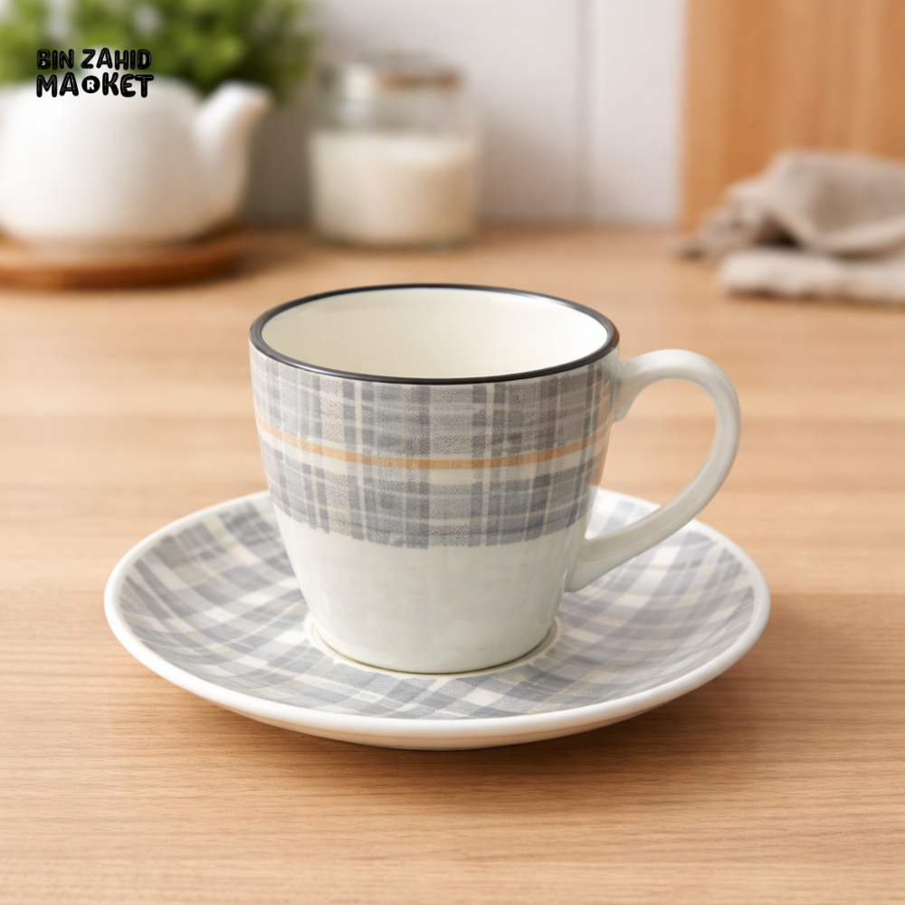 DANNY HOME PORCELAIN TEA & COFFEE CUP WITH SAUCER SET 200ML 6PCS PREMIUM CERAMIC TABLEWARE SF11-8