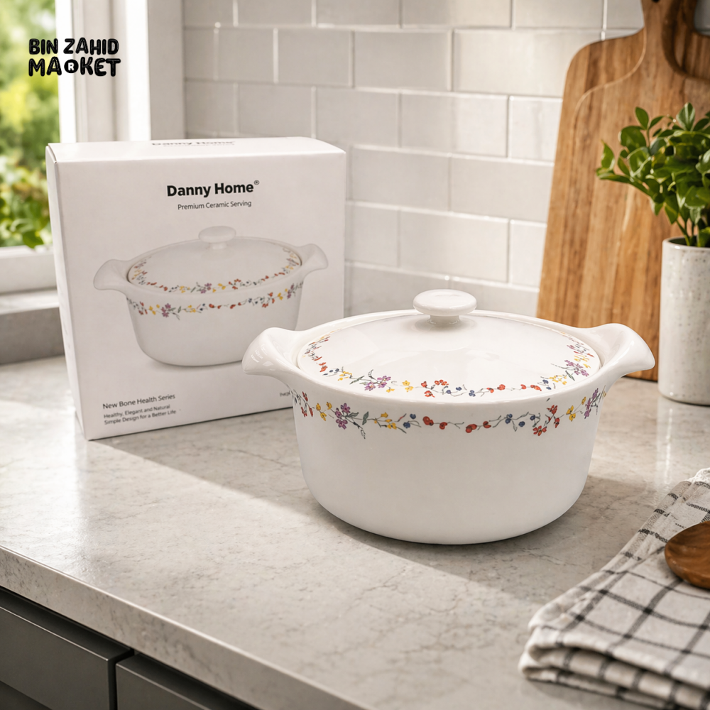 DANNY HOME PREMIUM 2L CERAMIC CASSEROLE PORCELAIN 8 INCH COVERED SERVING DISH WITH LID – OVEN SAFE BAKEWARE CPK-006
