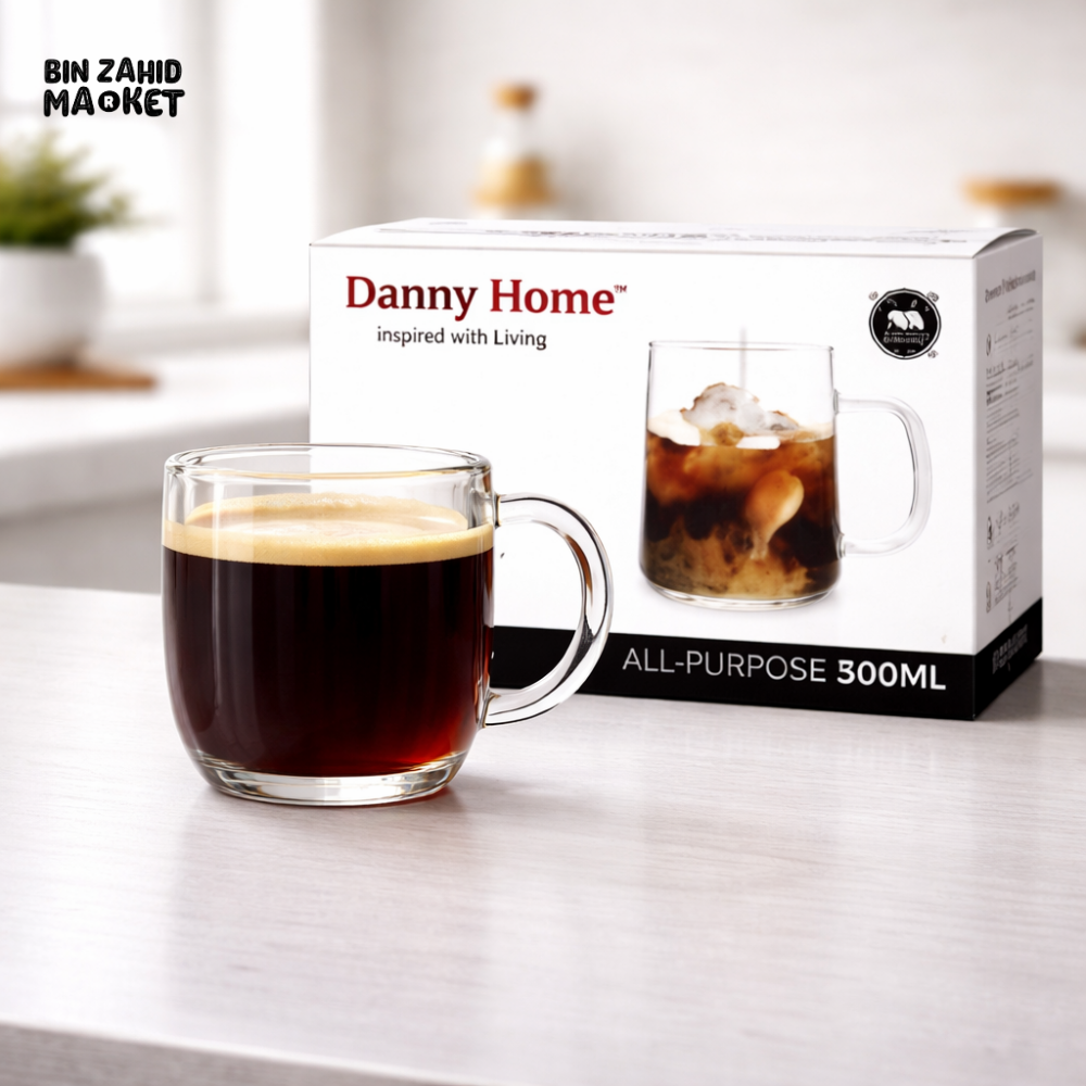 DANNY HOME PREMIUM 300ML HEAT-RESISTANT BOROSILICATE GLASS CUP WITH HANDLE CLEAR COFFEE TEA DRINKING MUG XF004-18T