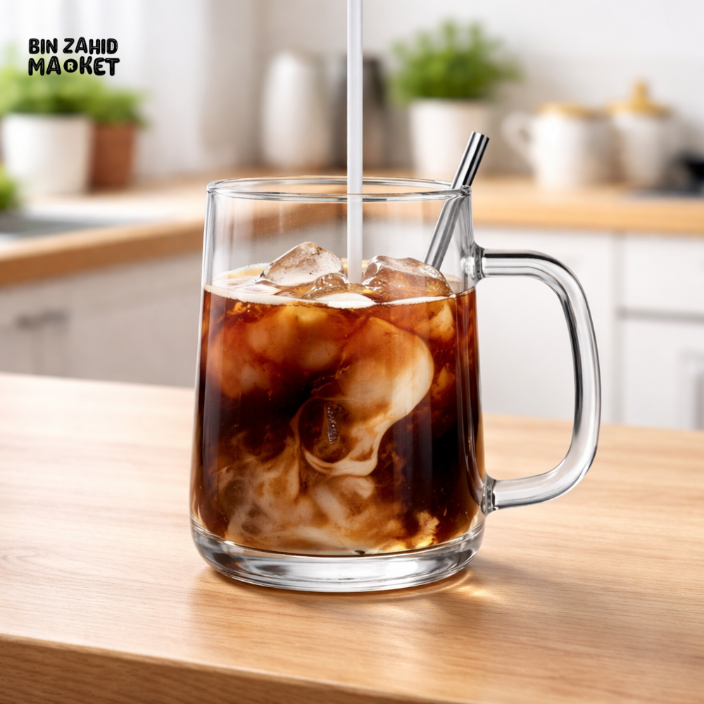 DANNY HOME PREMIUM CLEAR GLASS MUG 450ML WITH HANDLE FOR COFFEE TEA JUICE MODERN DRINKWARE XF003-18T