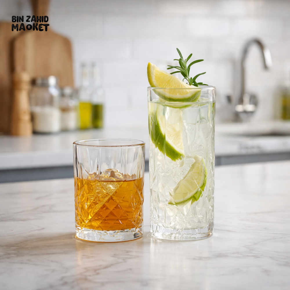 DANNY HOME PREMIUM CRYSTAL CLEAR DRINKING GLASS SET 6PCS 320ML MULTIPURPOSE WHISKEY WATER JUICE GLASSES DURABLE ELEGANT