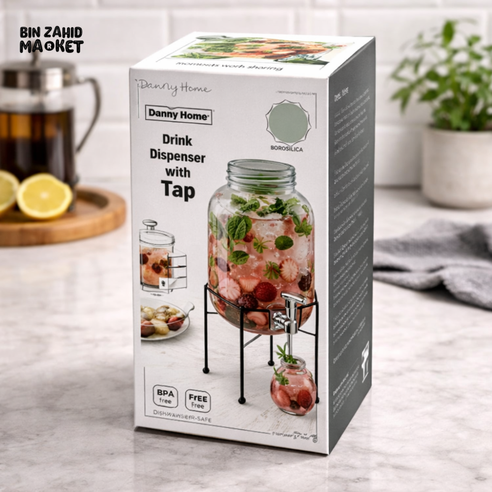 DANNY HOME PREMIUM DOUBLE GLASS DRINK DISPENSER WITH TAP SET LARGE CAPACITY BEVERAGE SERVER 2PCS WITH STAND WTJ01
