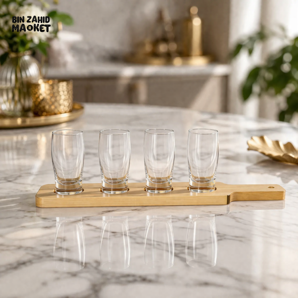 DANNY HOME PREMIUM GLASS SHOT SET WITH WOODEN SERVING TRAY -KY-095