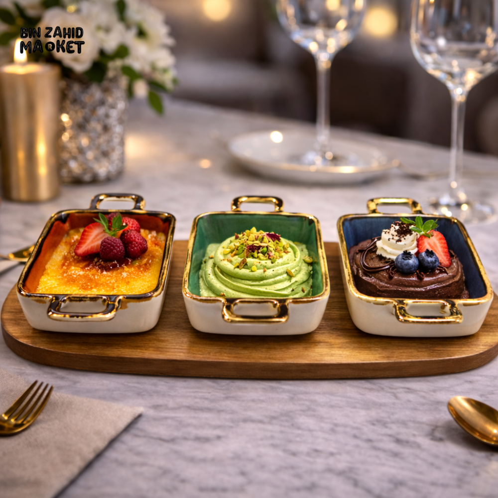 Danny Home Premium Rectangular Ceramic Dessert Serving Dishes – 4 Piece Set