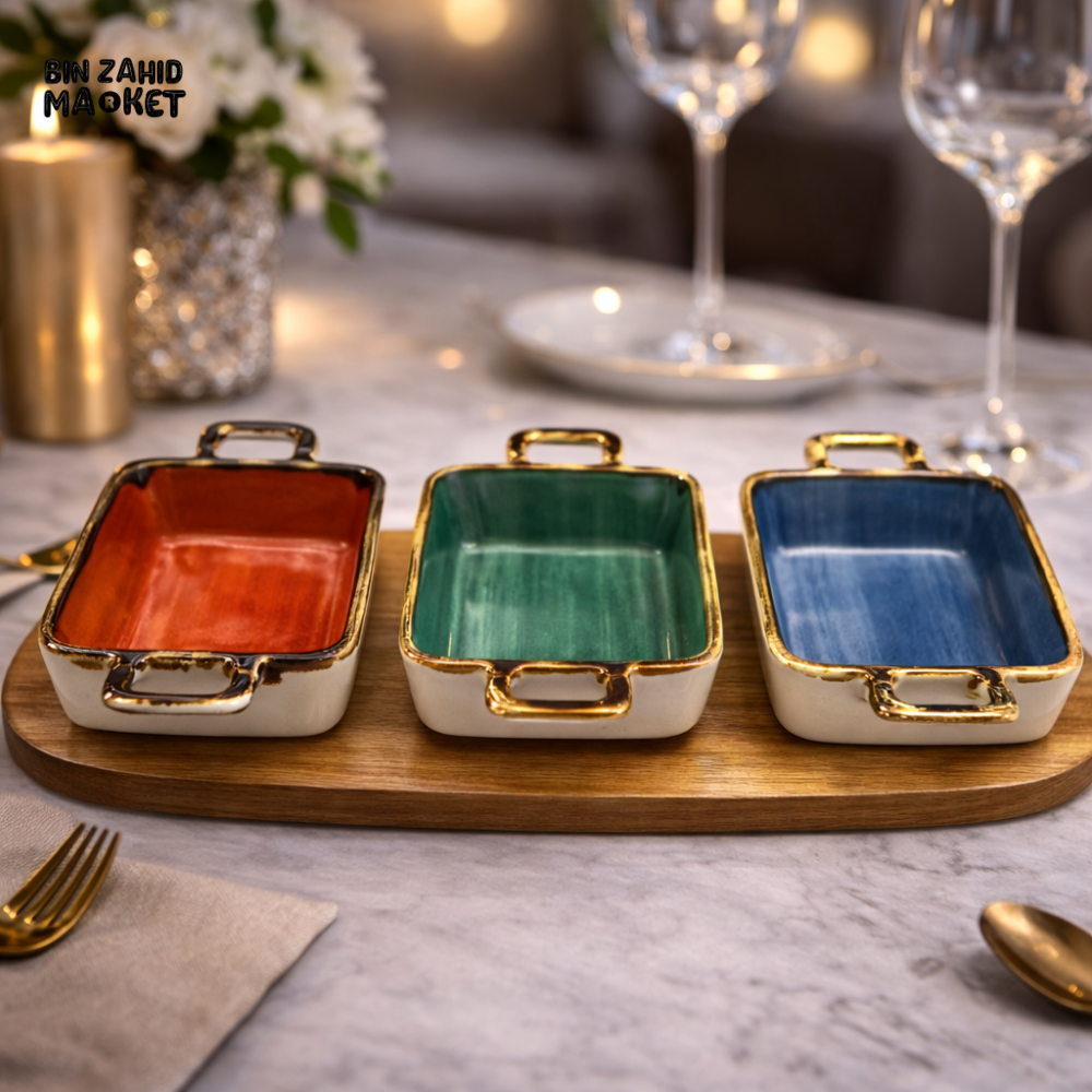 DANNY HOME PREMIUM RECTANGULAR CERAMIC DESSERT SERVING DISHES – 4 PIECE SET - CZT21-60