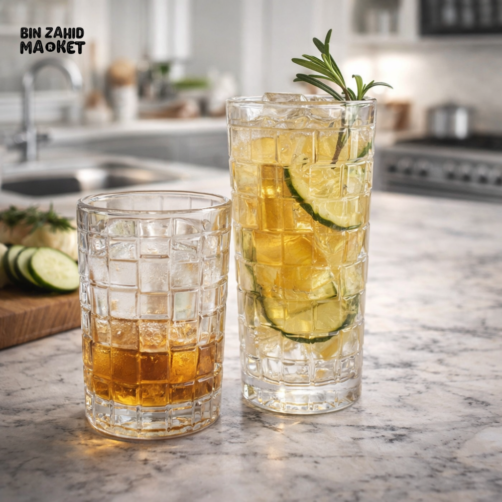 DANNY HOME PREMIUM TEXTURED GLASS TUMBLER SET 6PCS 400ML DRINKING GLASSES FOR WATER JUICE COCKTAILS 1988-188