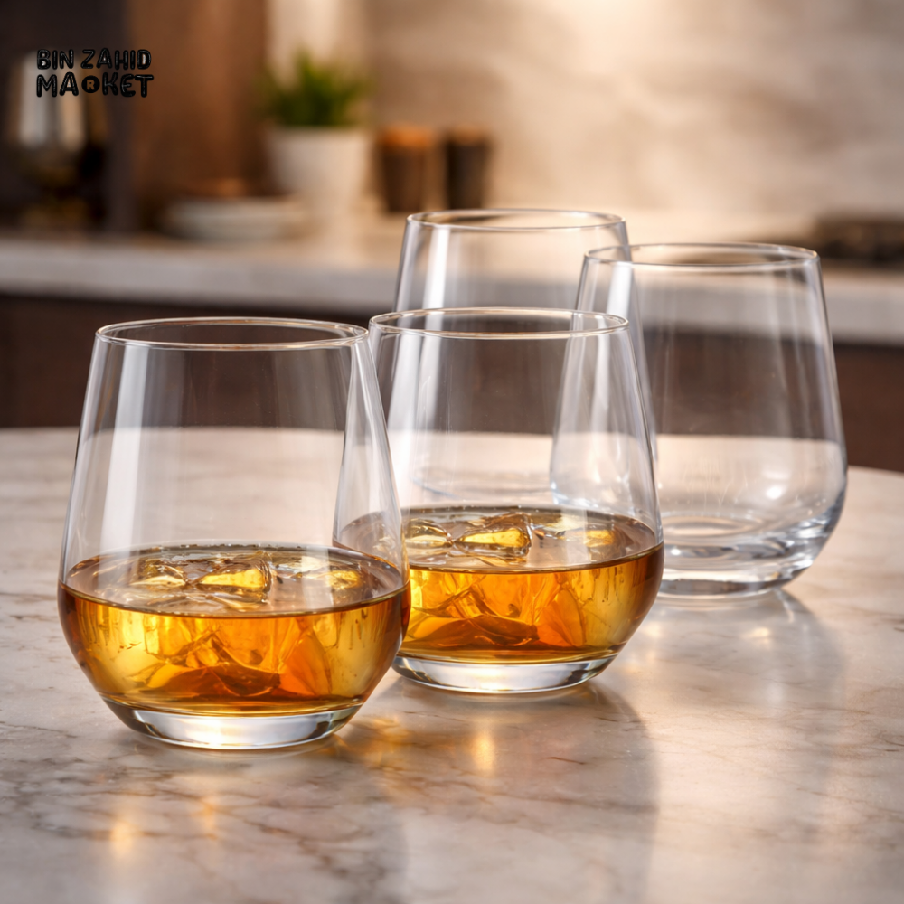 DANNY HOME PREMIUM WHISKEY GLASS TUMBLER SET 4PCS 360ML CLEAR DRINKING GLASSES FOR JUICE WATER COCKTAIL BARWARE CB28-12