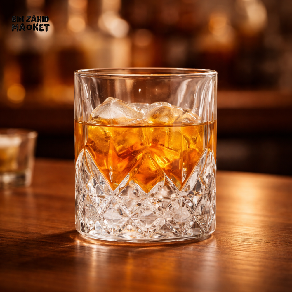 DANNY HOME PREMIUM WHISKY GLASS SET 2PCS 200ML CLEAR DRINKING TUMBLER ELEGANT CUT DESIGN 1988-148