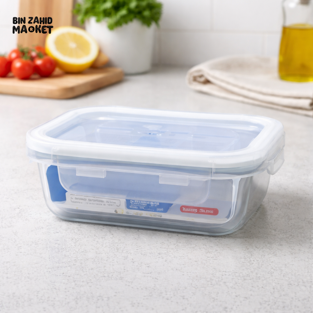 DANNY HOME RECTANGULAR GLASS FOOD STORAGE CRISPER WITH AIRTIGHT LOCKING LID 630ML BXH05-03