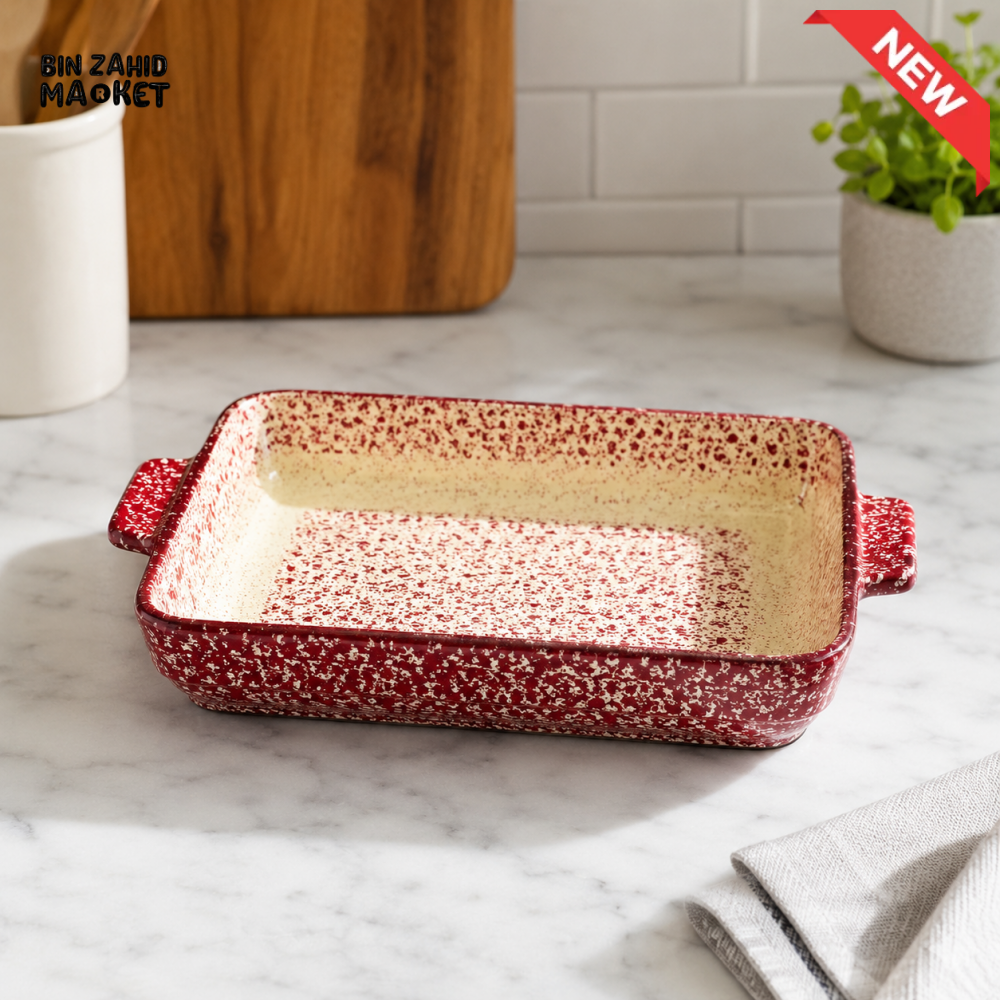 DANNY HOME RECTANGULAR PORCELAIN CERAMIC BAKING TRAY WITH HANDLES VINTAGE FLORAL DESIGN SM01-22