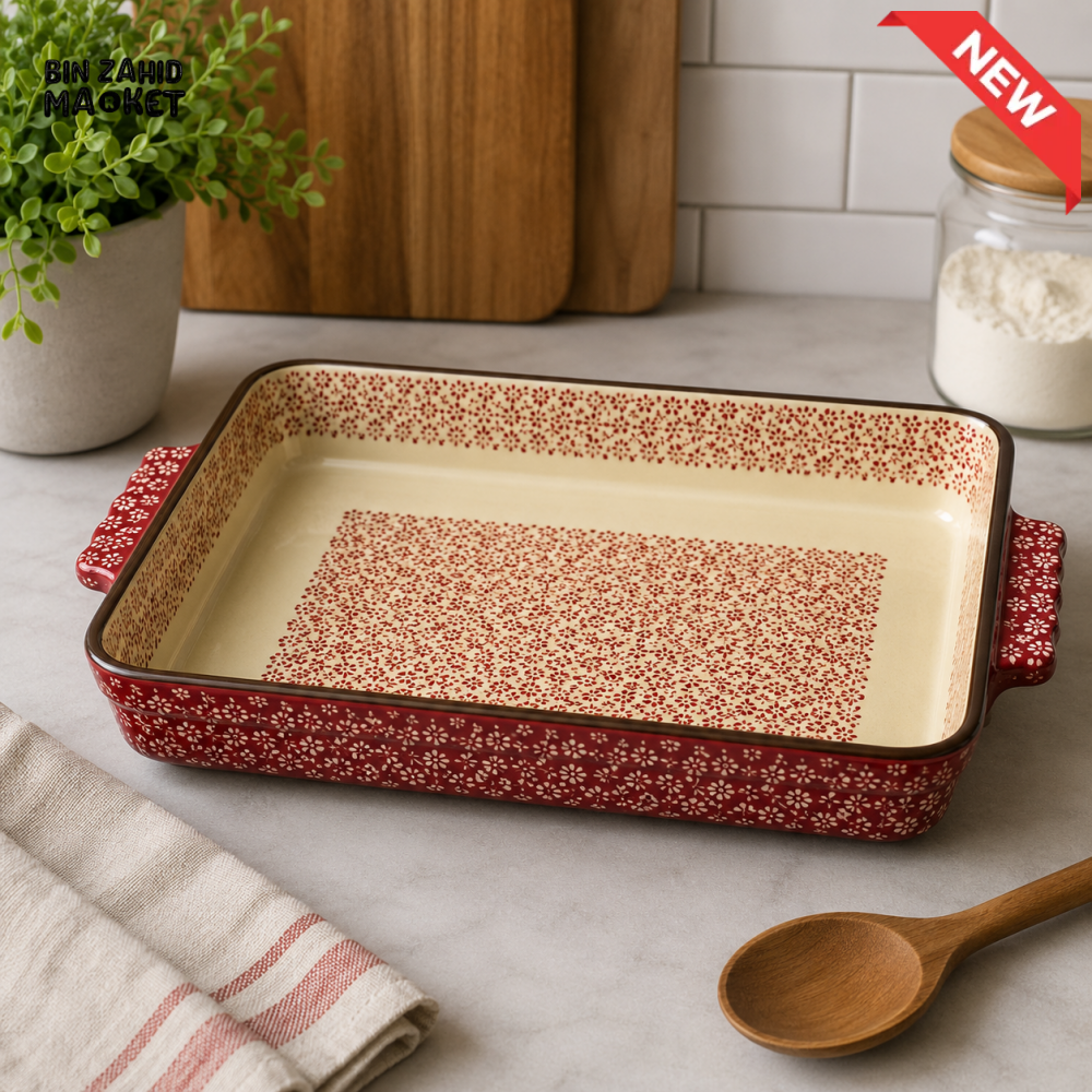DANNY HOME RECTANGULAR PORCELAIN CERAMIC BAKING TRAY WITH HANDLES VINTAGE FLORAL DESIGN SM01-23