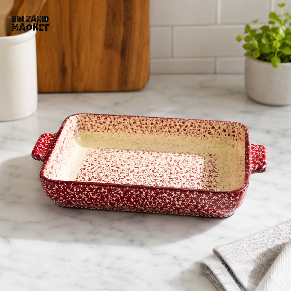 DANNY HOME RECTANGULAR PORCELAIN CERAMIC BAKING TRAY WITH HANDLES VINTAGE FLORAL DESIGN SM01-22