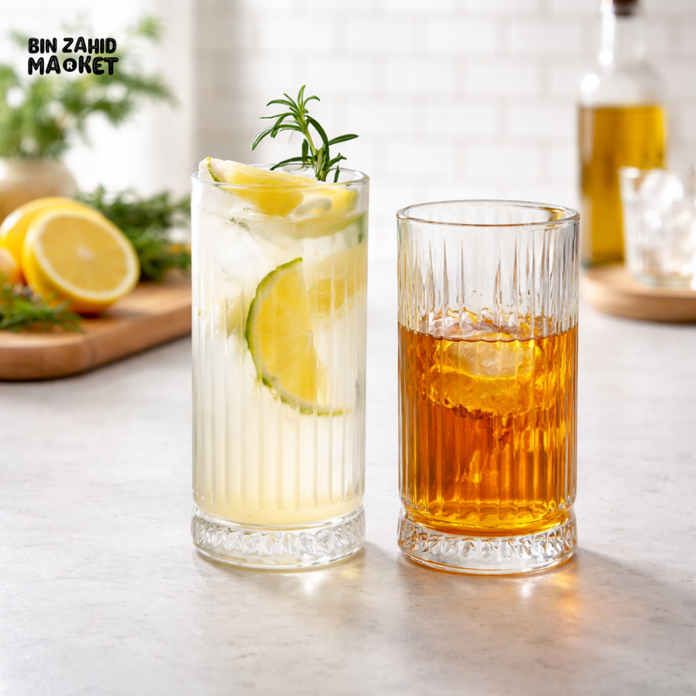 DANNY HOME RIBBED GLASS TUMBLER SET 6PCS 285ML CLEAR DRINKING GLASSES PREMIUM DRINKWARE FOR WATER JUICE COCKTAILS