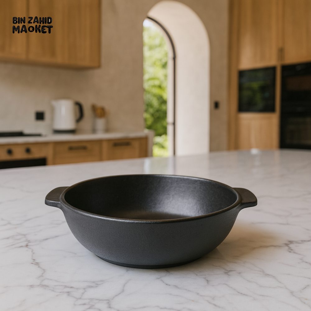 DANNY HOME ROUND BLACK BAKING DISH WITH HANDLES – OVEN SAFE CERAMIC CASSEROLE BOWL 7 70TYKP