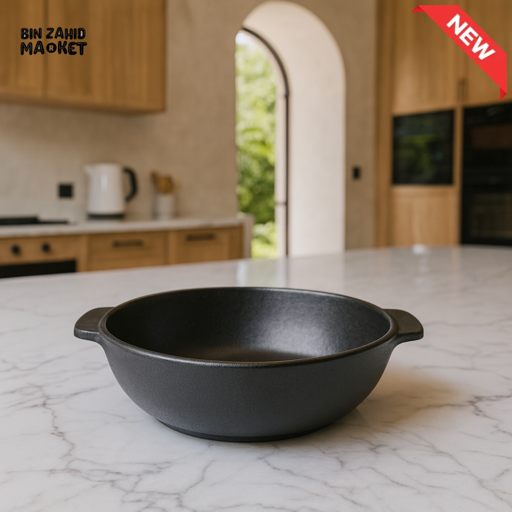 DANNY HOME ROUND BLACK BAKING DISH WITH HANDLES – OVEN SAFE CERAMIC CASSEROLE BOWL 7 70TYKP