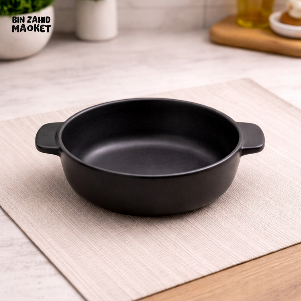 DANNY HOME ROUND CERAMIC BAKEWARE BOWL WITH HANDLES – 7 INCH MATTE BLACK OVEN SAFE CASSEROLE & SOUP DISH 70TYKP 2022#