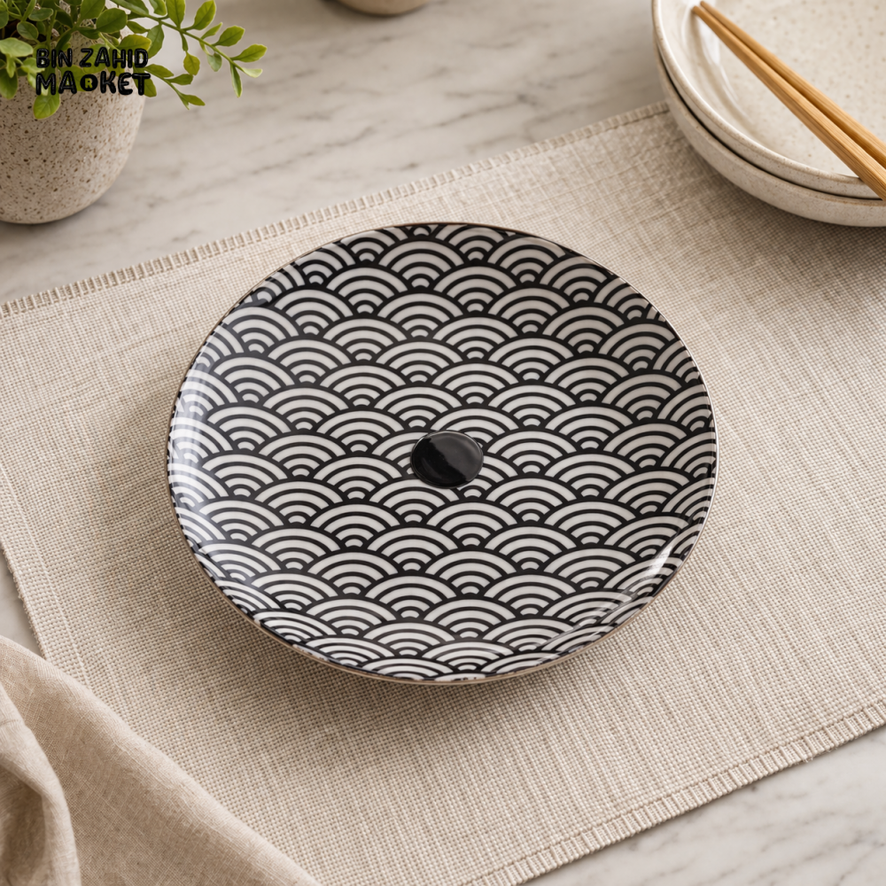 DANNY HOME ROUND CERAMIC DESSERT PLATE – 7.5 INCH JAPANESE WAVE PATTERN SALAD & SNACK SERVING PLATE 75P 2028#