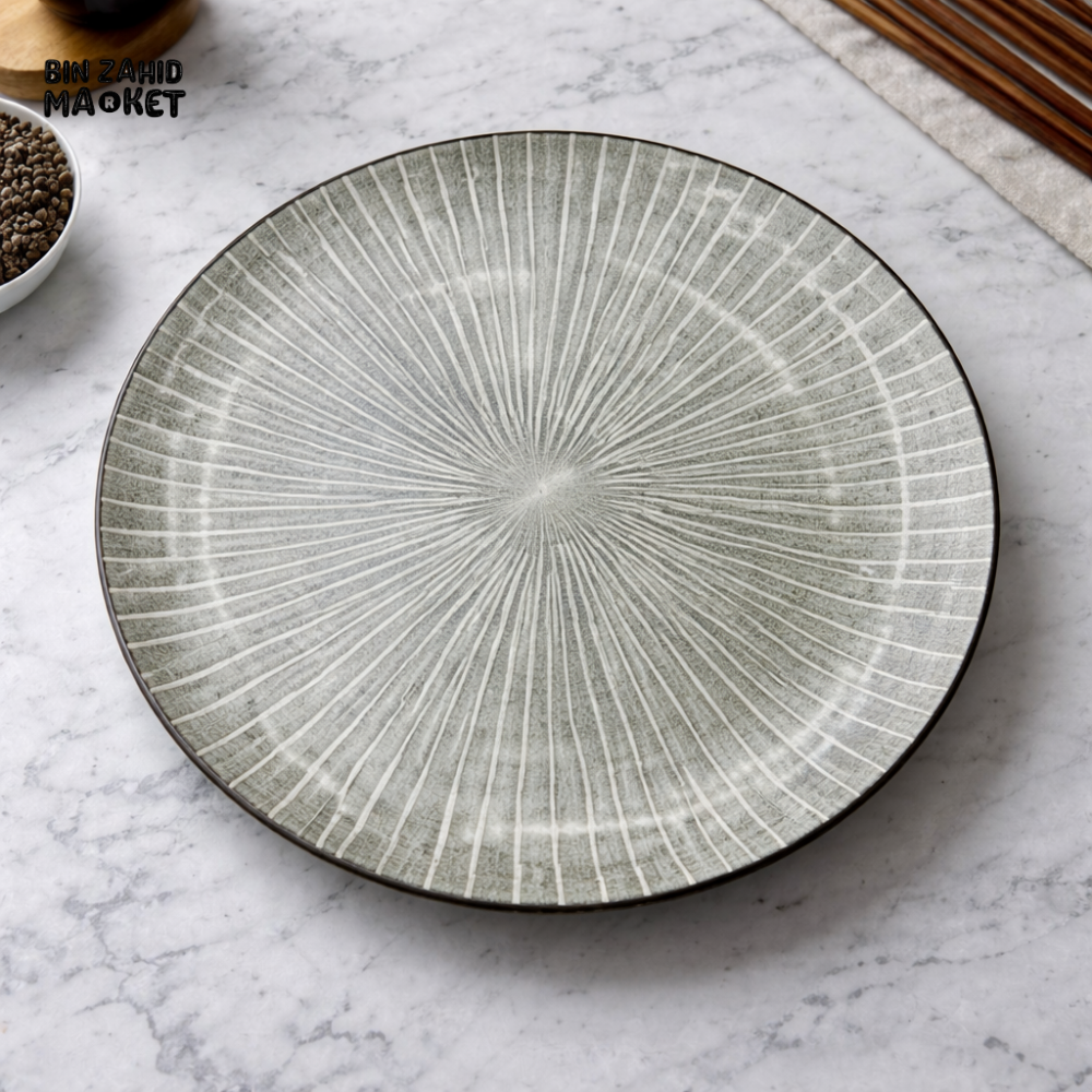 DANNY HOME ROUND CERAMIC SUNBURST DESSERT PLATE 8.25 INCH GREY STONEWARE TABLEWARE T31-02